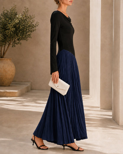 Casual Colorblock Cowlette Neckline Long Dress