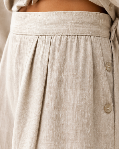 Cotton Linen Shirt & Wide-Leg Pants Set