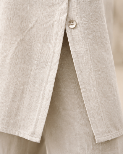 Cotton Linen Shirt & Wide-Leg Pants Set