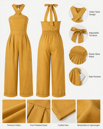 Cotton Linen Relaxed Halter Jumpsuit