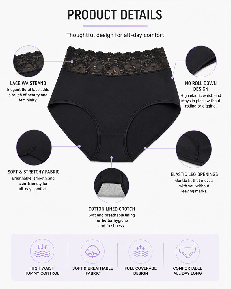 5-Pack High-Waisted Lace Cotton Briefs