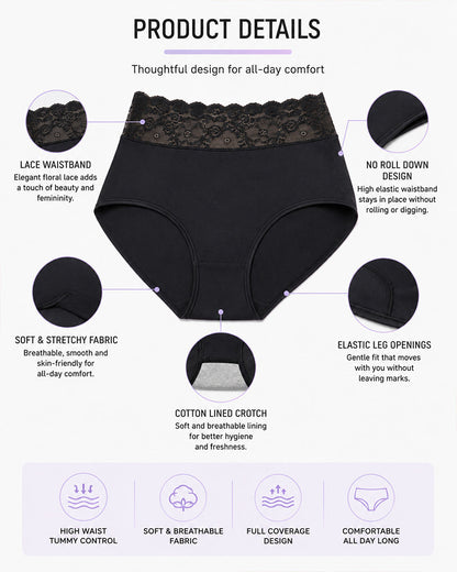 5-Pack High-Waisted Lace Cotton Briefs
