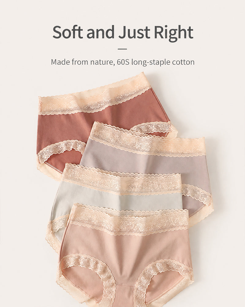 5-Pack Soft Lace-Trim Cotton High-Waist Panties
