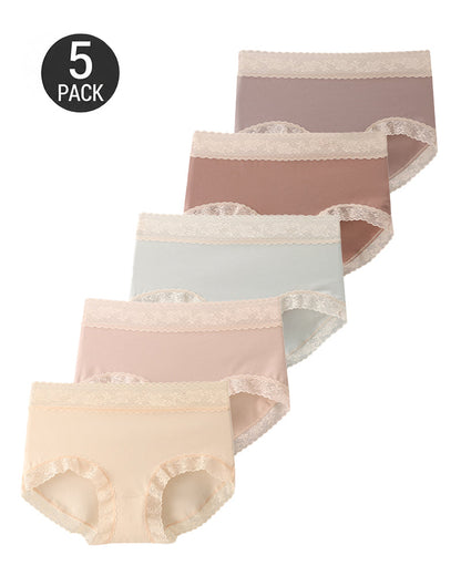 5-Pack Soft Lace-Trim Cotton High-Waist Panties