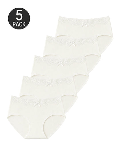 5-Pack Pure Cotton Breathable Lace Trim Panties