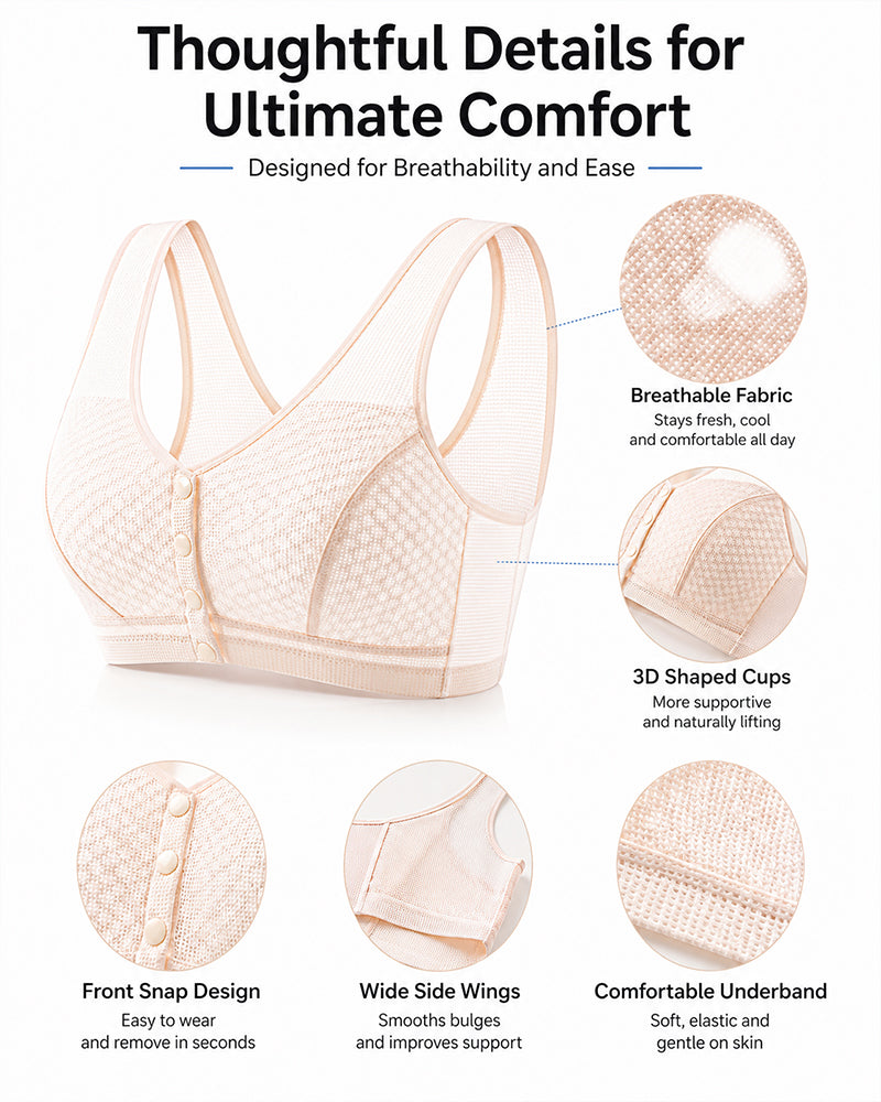 Breathable Front Closure Wireless Bra