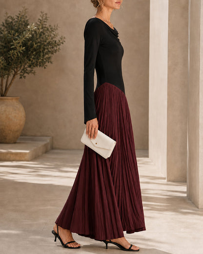 Casual Colorblock Cowlette Neckline Long Dress