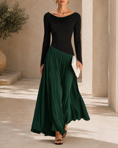 Casual Colorblock Cowlette Neckline Long Dress