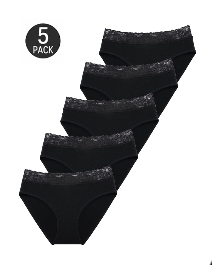 5-Pack High-Waisted Lace Cotton Briefs