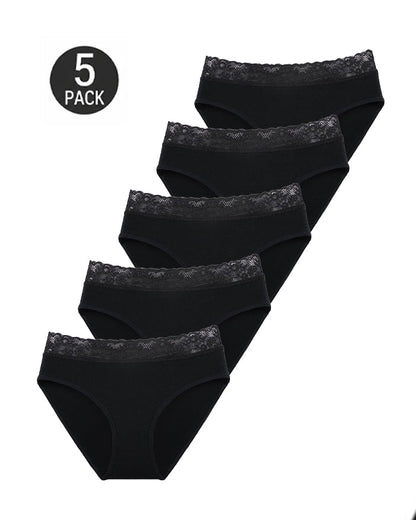 5-Pack High-Waisted Lace Cotton Briefs