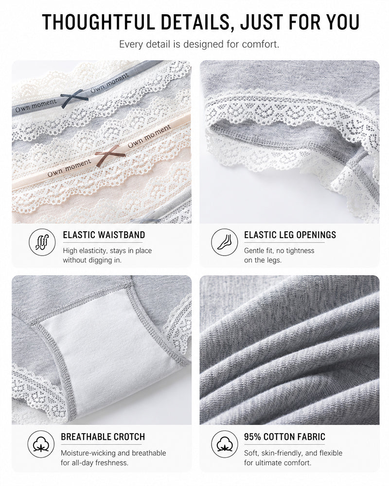 5-Pack Pure Cotton Lace Trim Panties