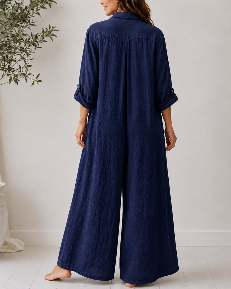 Cotton Linen Shirt Jumpsuit