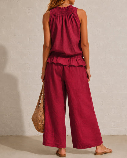 Cotton Linen Sleeveless Two-Piece Set
