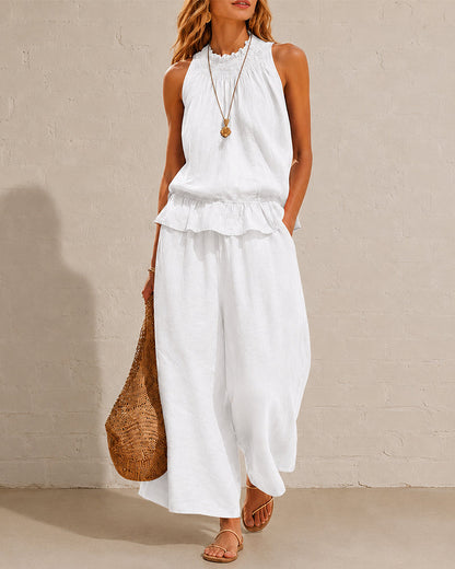 Cotton Linen Sleeveless Two-Piece Set