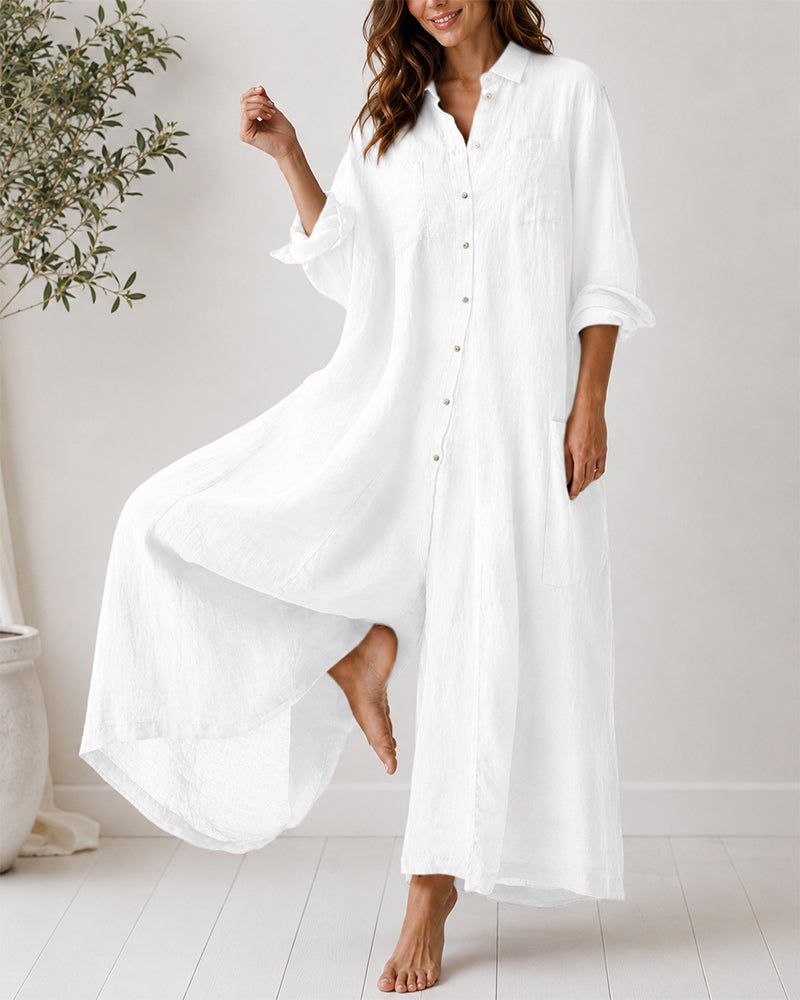 Cotton Linen Shirt Jumpsuit