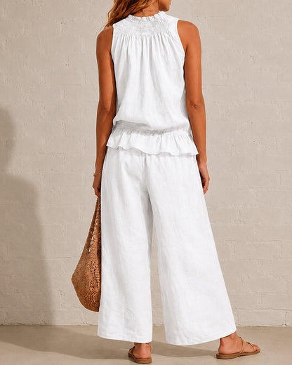 Cotton Linen Sleeveless Two-Piece Set
