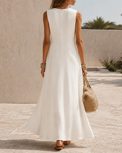 Casual Sleeveless Asymmetrical Hem Cotton Linen Long Dress