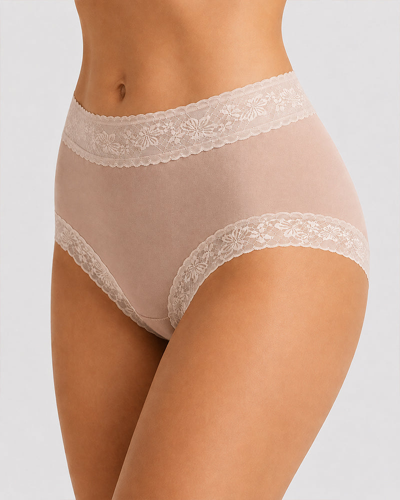 5-Pack Soft Lace-Trim Cotton High-Waist Panties