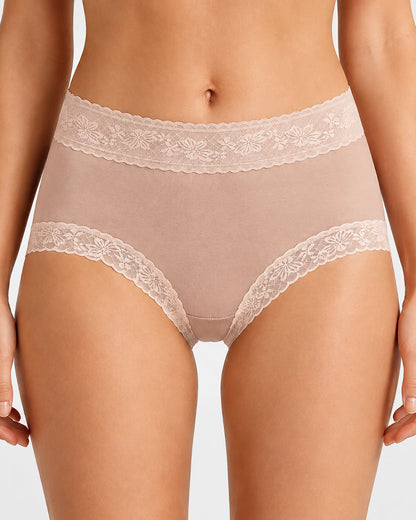 5-Pack Soft Lace-Trim Cotton High-Waist Panties