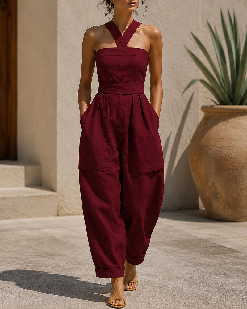 Cotton Linen Relaxed Halter Jumpsuit