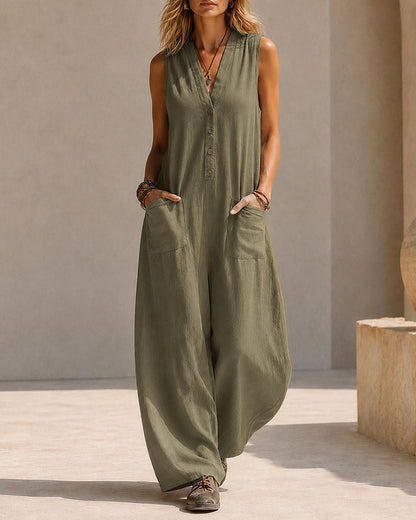 Sleeveless Linen Wide Leg Jumpsuit