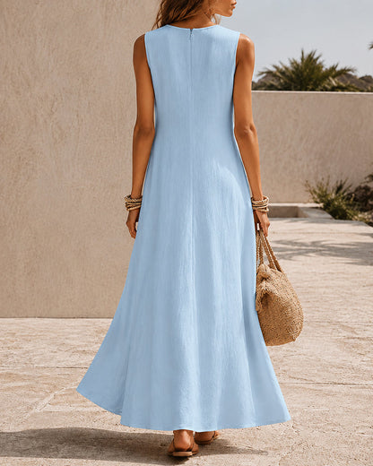 Casual Sleeveless Asymmetrical Hem Cotton Linen Long Dress