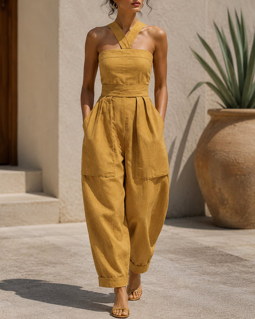 Cotton Linen Relaxed Halter Jumpsuit