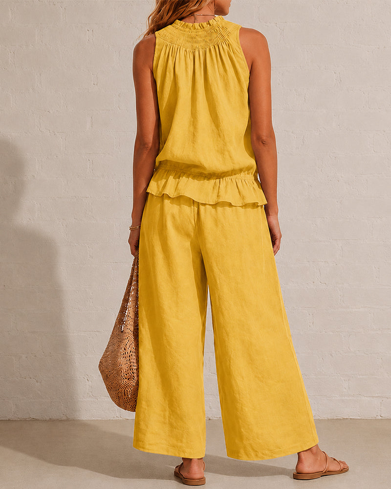 Cotton Linen Sleeveless Two-Piece Set