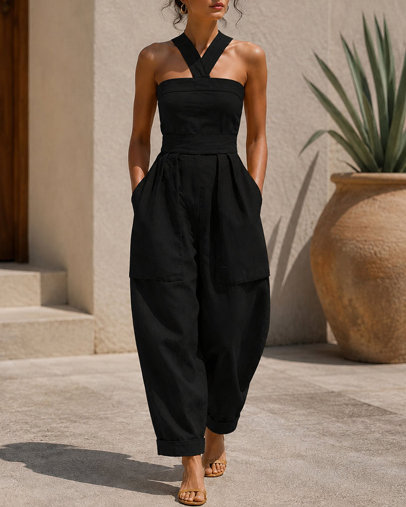 Cotton Linen Relaxed Halter Jumpsuit