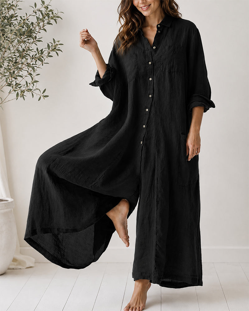 Cotton Linen Shirt Jumpsuit