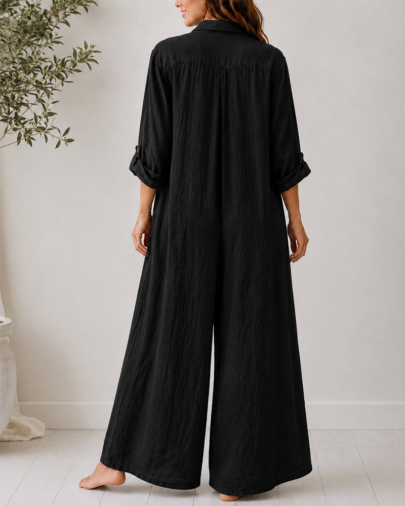 Cotton Linen Shirt Jumpsuit