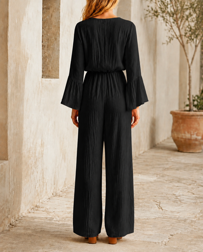 Relaxed V-Neck Wide Leg Jumpsuit