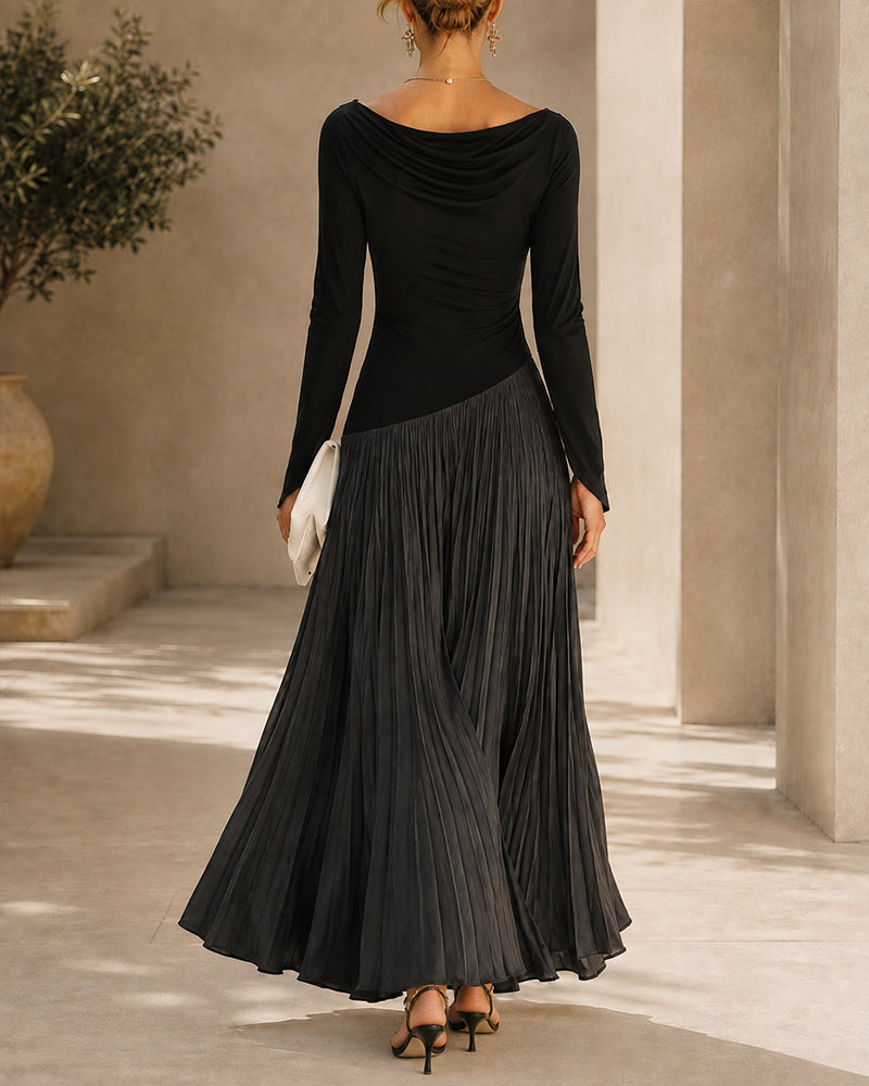 Casual Colorblock Cowlette Neckline Long Dress