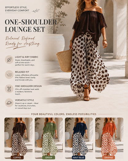 Off-Shoulder Polka Dot Flow Set