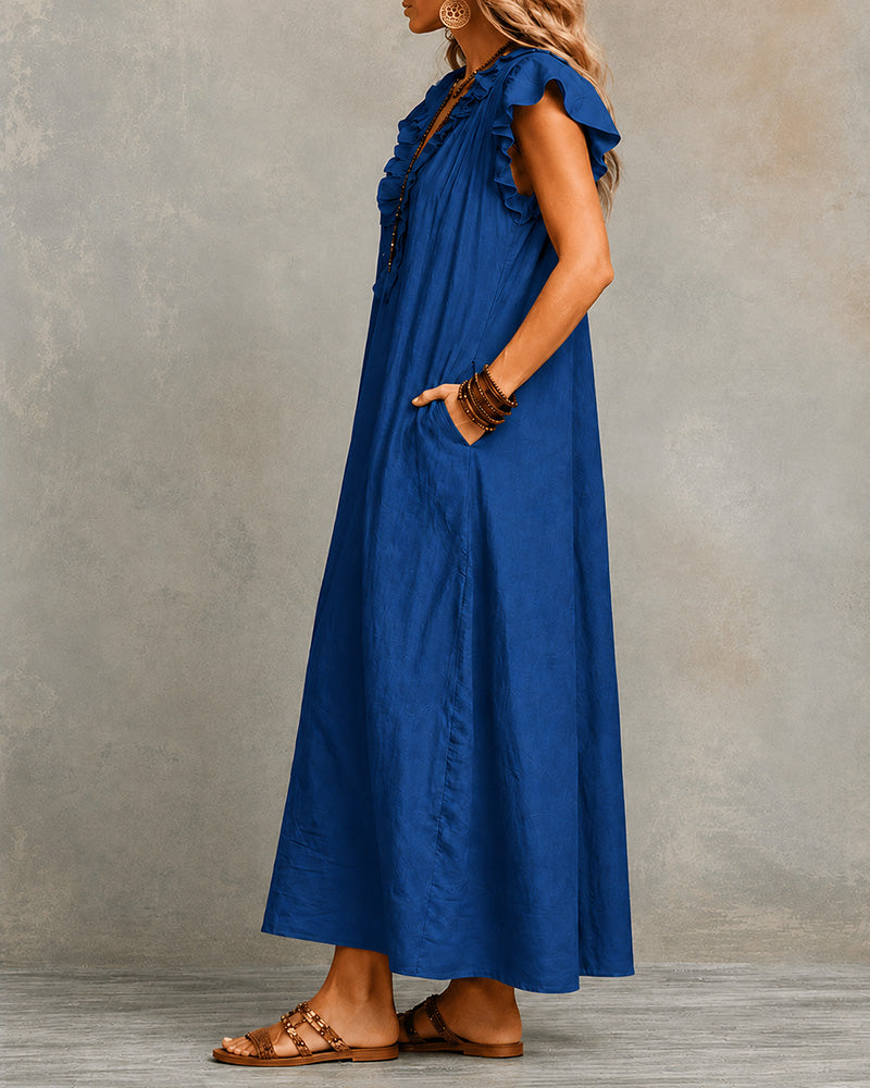 Cotton Linen V-Neck Maxi Dress