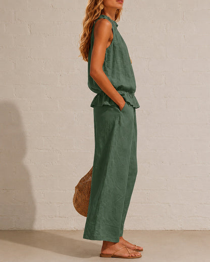Cotton Linen Sleeveless Two-Piece Set
