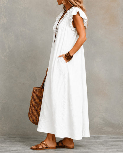 Cotton Linen V-Neck Maxi Dress
