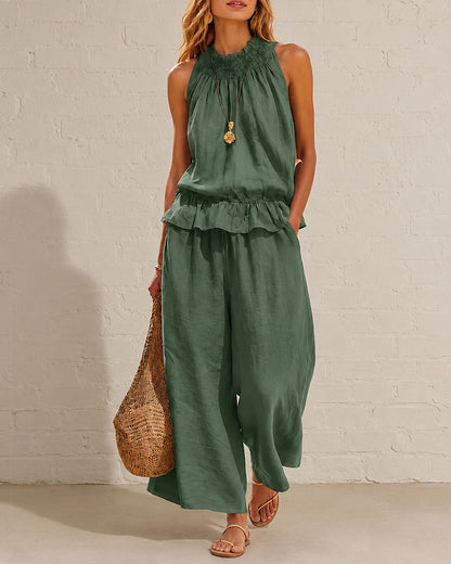 Cotton Linen Sleeveless Two-Piece Set